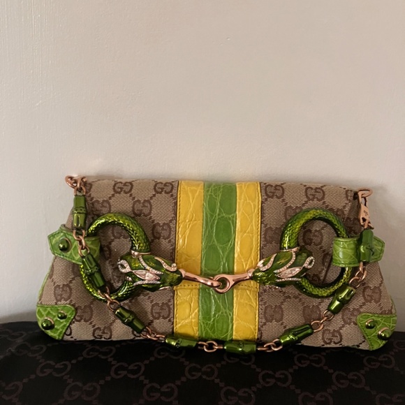 Very rare, vintage Gucci alligator and monogram canvas clutch - Picture 2 of 8